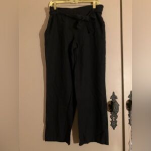 Per Se Black Linen Straight Leg Women's Pants